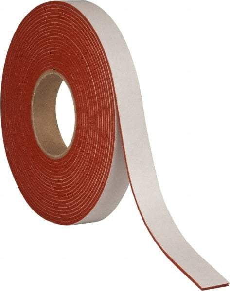 Made in USA - 1/8" Thick x 1" Wide x 30' Long Tan-Orange Closed Cell Silicone Foam Rubber Roll - Stock Length, Adhesive Back, 33 Lb/Cu Ft Density, -100°F to 500°F - Caliber Tooling