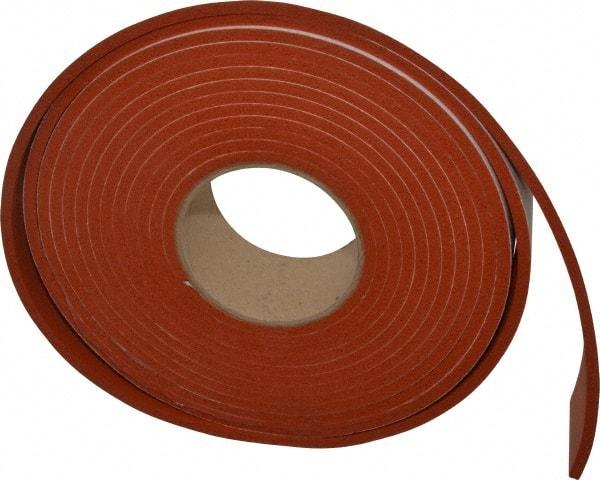 Made in USA - 3/16" Thick x 2" Wide x 20' Long Tan-Orange Closed Cell Silicone Foam Rubber Roll - Stock Length, Adhesive Back, 33 Lb/Cu Ft Density, -100°F to 500°F - Caliber Tooling