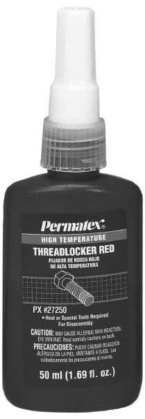 Permatex - 50 mL Bottle, Red, High Strength Liquid Threadlocker - Series 272, 24 hr Full Cure Time, Hand Tool, Heat Removal - Caliber Tooling