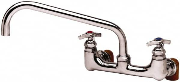 T&S Brass - Straight Spout, 2 Way Design, Wall Mount, Industrial Sink Faucet - 12 Inch Spout, 4 Spoke Handle - Caliber Tooling