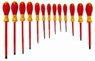 Insulated Slotted Screwdriver 2.0; 2.5; 3.0; 3.5; 4.5; 5.5; 6.5; 8.0; 10.0mm & Phillips # 0; 1; 2; 3. 13 Piece Set - Caliber Tooling