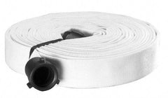 Made in USA - 2-1/2" ID x 2-13/16" OD, 150 Working psi, White Polyester/Rubber Fire Hose, Single Jacket - 2-1/2" NH/NST Ends, 100' Long, -40 to 150°F,450 Burst psi - Caliber Tooling