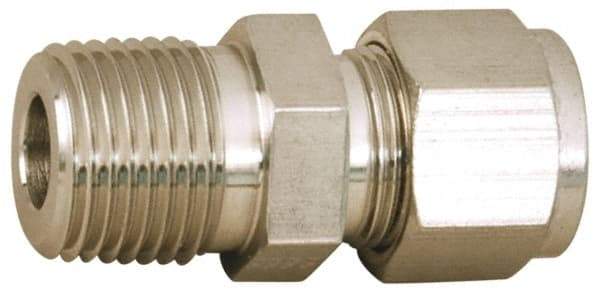 Parker - 1/4" OD, Stainless Steel Male Connector - -425 to 1,200°F, 11/16" Hex, Comp x MNPT Ends - Caliber Tooling