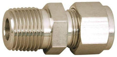 Parker - 1/4" OD, Stainless Steel Male Connector - -425 to 1,200°F, 7/8" Hex, Comp x MNPT Ends - Caliber Tooling