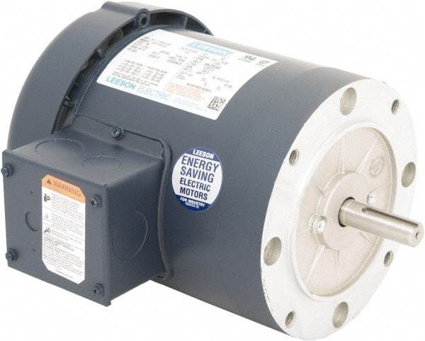 Leeson - 1 Max hp, 1,200 Max RPM, Premium Efficient Electric AC DC Motor - 230/460 V Input, Three Phase, 56C Frame, C-Face Mount, TEFC Enclosure - Caliber Tooling