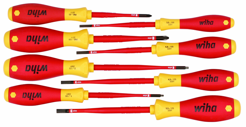 Insulated Slim Integrated Insulation 8 Piece Screwdriver Set Slotted 3.5; 4; 4.5; 5.5; Phillips #1 & 2; Square #1 & 2 - Caliber Tooling