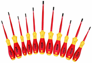 Insulated Slim Integrated Insulation 11 Piece Screwdriver Set Slotted 3.5; 4; 4.5; 5.5; 6.5; Phillips #1 & 2; Xeno #1 & 2; Square #1 & 2 - Caliber Tooling