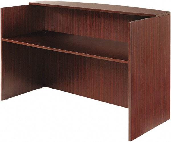 ALERA - Woodgrain Laminate Reception Desk - 71" Wide x 35-1/2" Deep x 42-1/2" High, Mahogany - Caliber Tooling