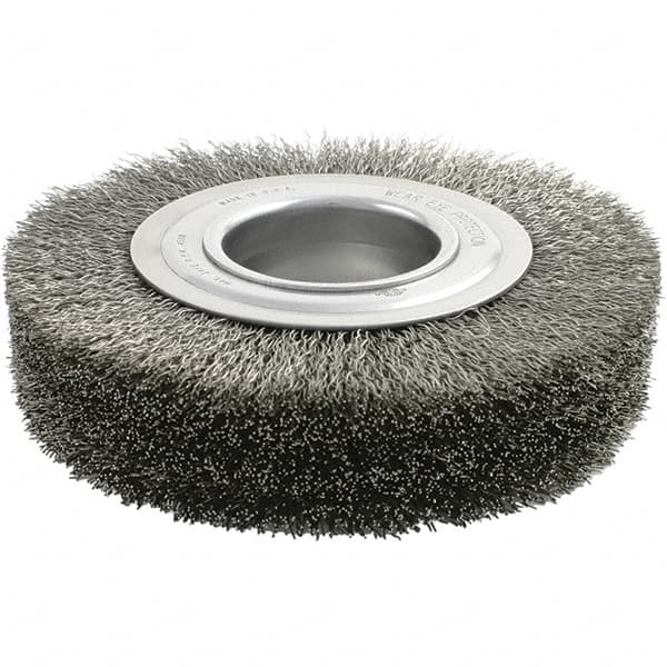 Brush Research Mfg. - 8" OD, 2" Arbor Hole, Crimped Stainless Steel Wheel Brush - 1-3/8" Face Width, 1-1/2" Trim Length, 4,500 RPM - Caliber Tooling