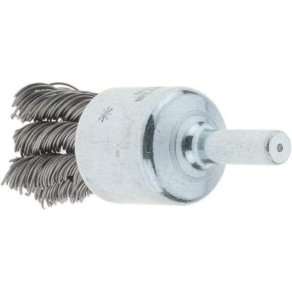 Tru-Maxx - 3/4" Brush Diam, Knotted, End Brush - 1/4" Diam Steel Shank, 22,000 Max RPM - Caliber Tooling