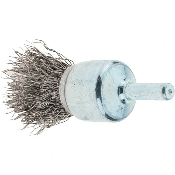 Tru-Maxx - 3/4" Brush Diam, Crimped, Flared End Brush - 1/4" Diam Steel Shank, 22,000 Max RPM - Caliber Tooling