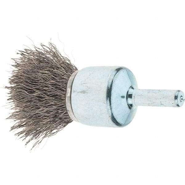 Tru-Maxx - 3/4" Brush Diam, Crimped, Flared End Brush - 1/4" Diam Steel Shank, 22,000 Max RPM - Caliber Tooling