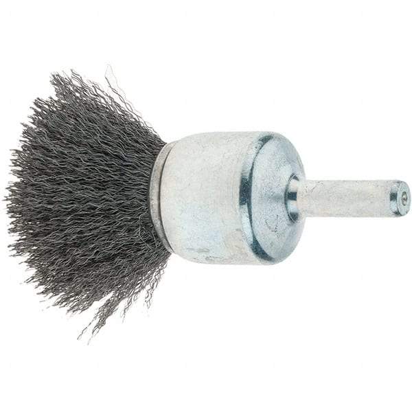 Tru-Maxx - 3/4" Brush Diam, Crimped, Flared End Brush - 1/4" Diam Steel Shank, 22,000 Max RPM - Caliber Tooling