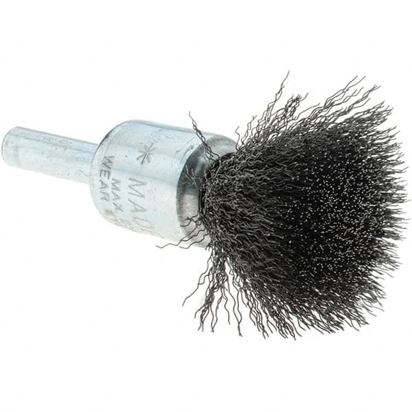 Tru-Maxx - 1/2" Brush Diam, Crimped, Flared End Brush - 1/4" Diam Steel Shank, 25,000 Max RPM - Caliber Tooling