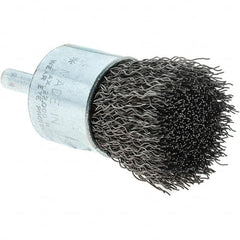 Tru-Maxx - 1" Brush Diam, Crimped, Flared End Brush - 1/4" Diam Steel Shank, 22,000 Max RPM - Caliber Tooling