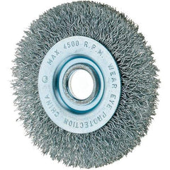 Tru-Maxx - 3" OD, 1/2" Arbor Hole, Crimped Steel Wheel Brush - 7/16" Face Width, 1/2" Trim Length, 0.008" Filament Diam, 12,500 RPM - Caliber Tooling