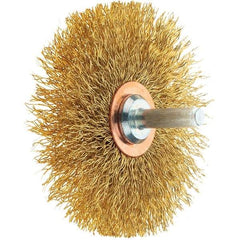 Tru-Maxx - 3" OD, 1/4" Shank Diam, Crimped Brass Wheel Brush - 1/2" Face Width, 1" Trim Length, 0.0118" Filament Diam, 20,000 RPM - Caliber Tooling