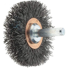 Tru-Maxx - 2" OD, 1/4" Shank Diam, Crimped Steel Wheel Brush - 3/8" Face Width, 1/2" Trim Length, 0.0118" Filament Diam, 20,000 RPM - Caliber Tooling