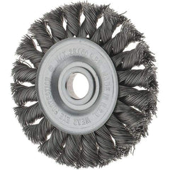 Tru-Maxx - 3" OD, 1/2" Arbor Hole, Knotted Steel Wheel Brush - 3/8" Face Width, 3/8" Trim Length, 0.0118" Filament Diam, 25,000 RPM - Caliber Tooling