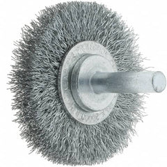 Tru-Maxx - 2" OD, 1/4" Shank Diam, Crimped Steel Wheel Brush - 3/8" Face Width, 7/16" Trim Length, 0.008" Filament Diam, 20,000 RPM - Caliber Tooling