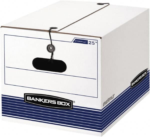 BANKERS BOX - 1 Compartment, 12-1/4" Wide x 11" High x 24-1/8" Deep, Storage Box - Corrugated Cardboard, White/Blue - Caliber Tooling