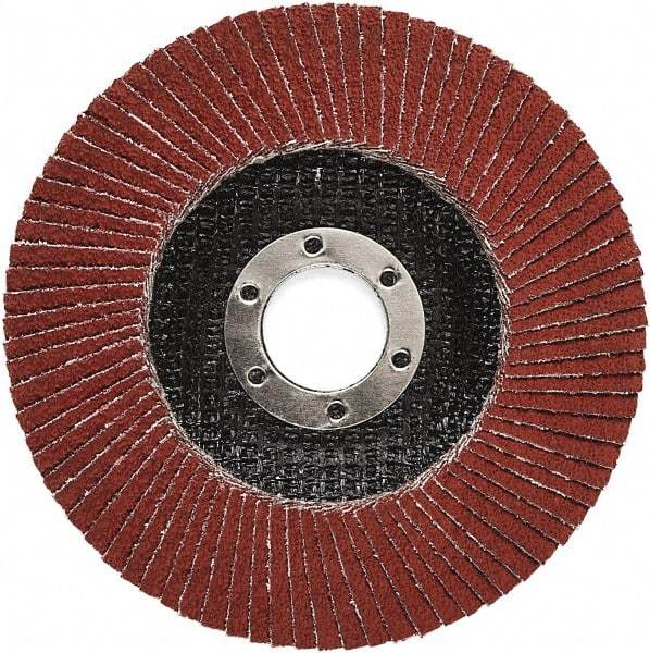 3M - 40 Grit, 7" Disc Diam, 7/8" Center Hole, Type 27 Ceramic Flap Disc - 8,500 Max RPM, Polyester Backing, Arbor Attaching System, Coated - Caliber Tooling