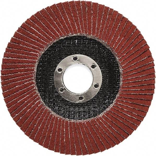 3M - 80 Grit, 4-1/2" Disc Diam, 7/8" Center Hole, Type 27 Ceramic Flap Disc - 13,300 Max RPM, Polyester Backing, Arbor Attaching System, Coated - Caliber Tooling