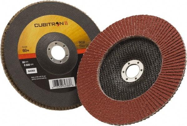 3M - 60 Grit, 7" Disc Diam, 7/8" Center Hole, Type 27 Ceramic Flap Disc - 8,500 Max RPM, Polyester Backing, Arbor Attaching System, Coated - Caliber Tooling