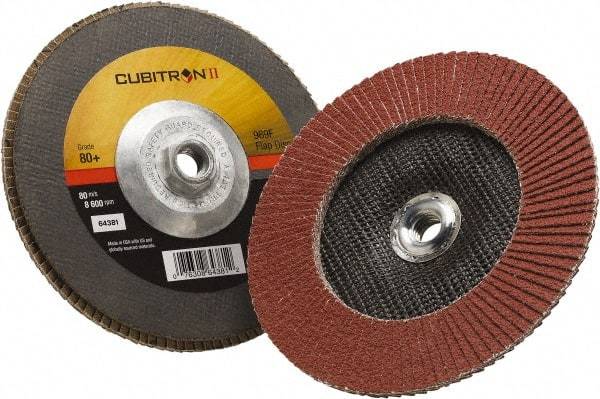 3M - 80 Grit, 7" Disc Diam, 5/8-11 Center Hole, Type 27 Ceramic Flap Disc - 8,500 Max RPM, Polyester Backing, Arbor Attaching System, Coated - Caliber Tooling