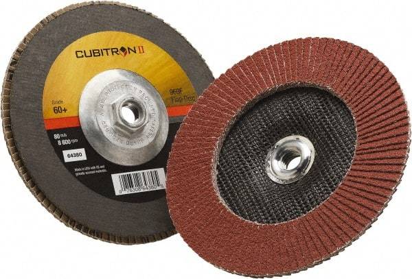 3M - 60 Grit, 7" Disc Diam, 5/8-11 Center Hole, Type 27 Ceramic Flap Disc - 8,500 Max RPM, Polyester Backing, Arbor Attaching System, Coated - Caliber Tooling