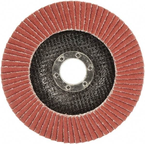 3M - 60 Grit, 4-1/2" Disc Diam, 7/8" Center Hole, Type 29 Ceramic Flap Disc - 13,300 Max RPM, Polyester Backing, Arbor Attaching System, Coated - Caliber Tooling