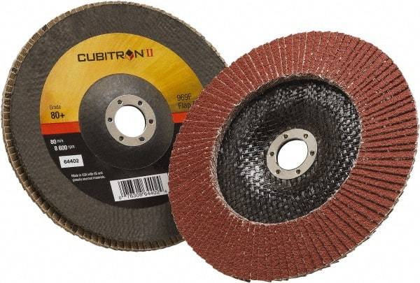 3M - 80 Grit, 7" Disc Diam, 7/8" Center Hole, Type 29 Ceramic Flap Disc - 8,500 Max RPM, Polyester Backing, Arbor Attaching System, Coated - Caliber Tooling