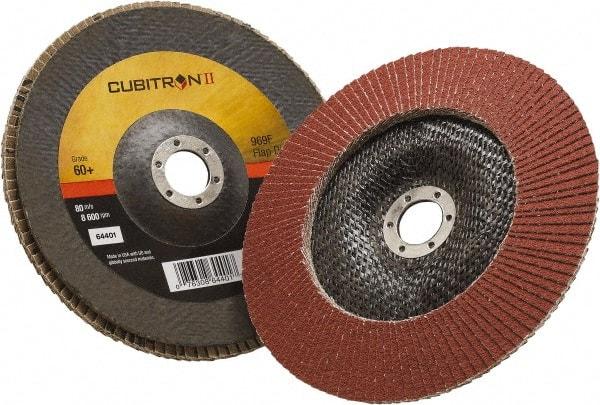 3M - 60 Grit, 7" Disc Diam, 7/8" Center Hole, Type 29 Ceramic Flap Disc - 8,500 Max RPM, Polyester Backing, Arbor Attaching System, Coated - Caliber Tooling