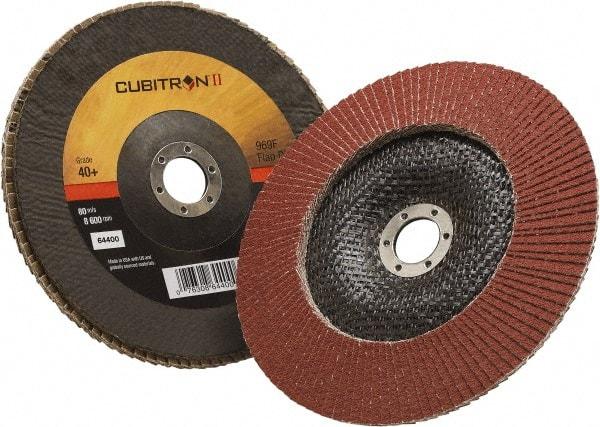 3M - 40 Grit, 7" Disc Diam, 7/8" Center Hole, Type 29 Ceramic Flap Disc - 8,500 Max RPM, Polyester Backing, Arbor Attaching System, Coated - Caliber Tooling