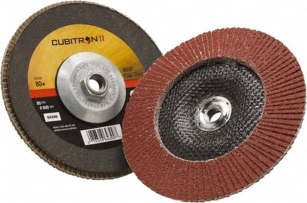 3M - 80 Grit, 7" Disc Diam, 5/8-11 Center Hole, Type 29 Ceramic Flap Disc - 8,500 Max RPM, Polyester Backing, Arbor Attaching System, Coated - Caliber Tooling