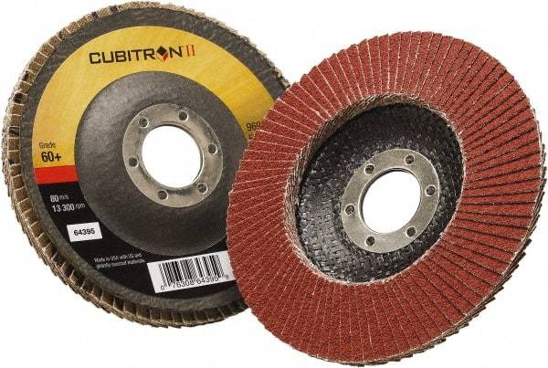 3M - 60 Grit, 5" Disc Diam, 7/8" Center Hole, Type 29 Ceramic Flap Disc - 12,100 Max RPM, Polyester Backing, Arbor Attaching System, Coated - Caliber Tooling