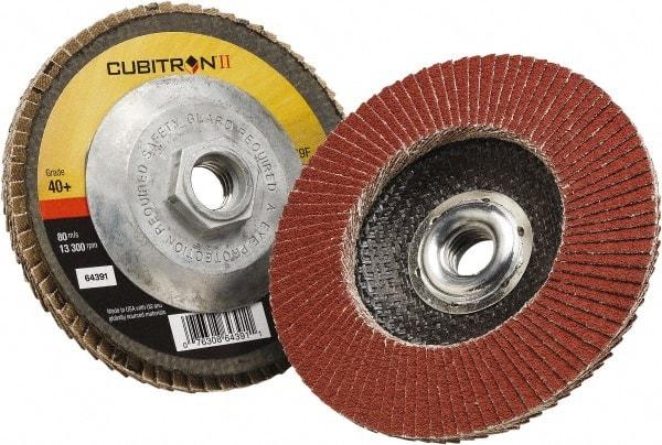 3M - 40 Grit, 5" Disc Diam, 5/8-11 Center Hole, Type 29 Ceramic Flap Disc - 12,100 Max RPM, Polyester Backing, Arbor Attaching System, Coated - Caliber Tooling