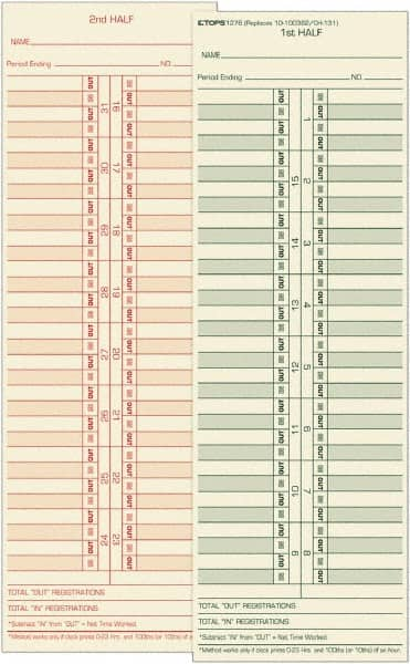 TOPS - 4-1/16" High x 11-1/8" Wide Bi-Weekly Time Cards - Use with Acroprint L34B, Cincinnati CH-131, Lathem CH-131, Simplex 10-100382, 1950-9631 - Caliber Tooling