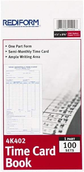 REDIFORM - 29/32" High x 4-13/64" Wide Bi-Weekly Time Cards - Use with Manual Time Record - Caliber Tooling