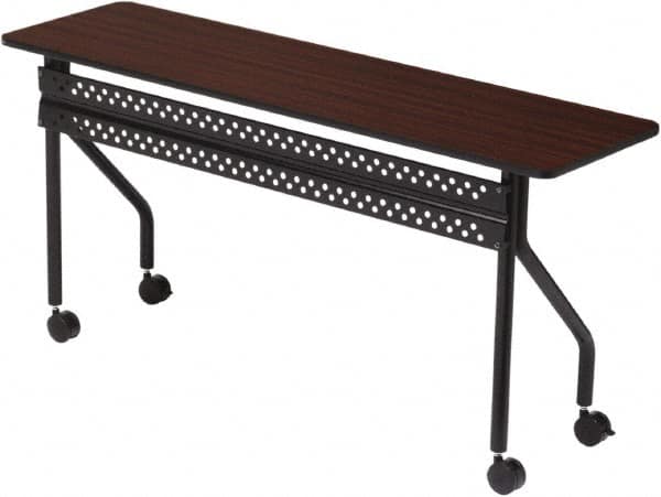 ICEBERG - 18" Long x 72" Wide x 29" High Stationary Rectangular Training Table - 3/4" Thick, Mahogany & Black, Melamine/Laminate/Steel - Caliber Tooling