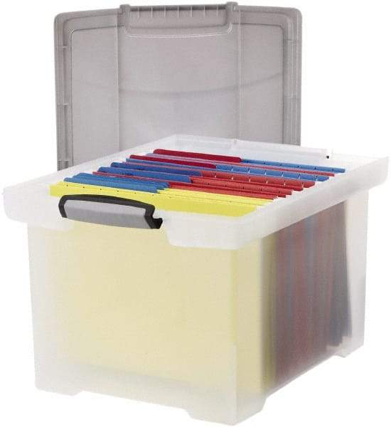 Storex - 1 Compartment, 18-1/2" Wide x 10-7/8" High x 14-1/4" Deep, Portable Storage Box - Plastic, Clear & Silver - Caliber Tooling