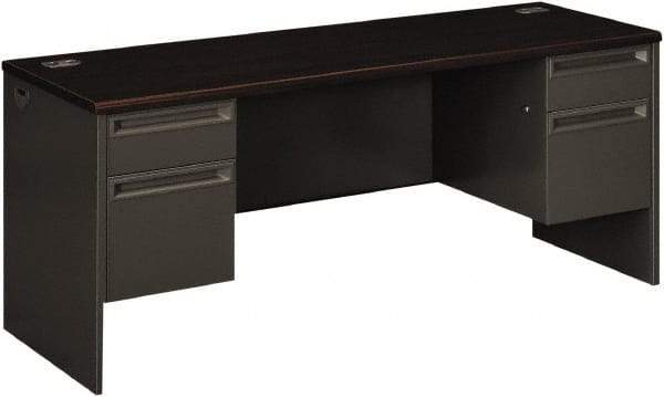 Hon - 72" Long x 29-1/2" High x 24" Deep, 4 Drawer Kneespace Credenza - Mahogany/Charcoal (Color), Metal - Caliber Tooling