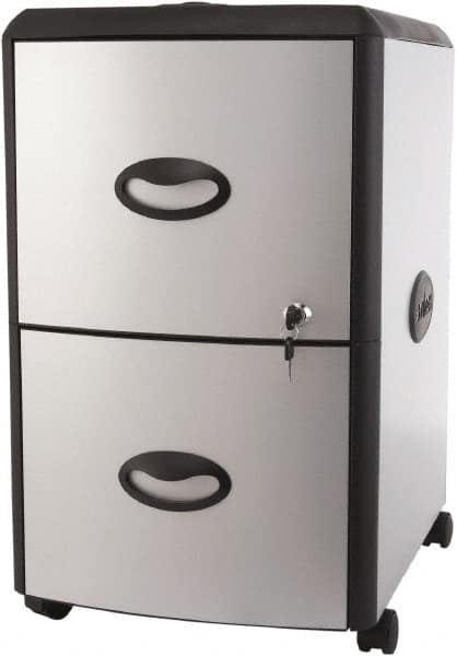 Storex - 19" Wide x 23" High x 15" Deep, 2 Drawer Mobile Pedestal - Plastic/Steel, Silver/Black - Caliber Tooling