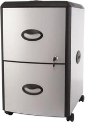 Storex - 19" Wide x 23" High x 15" Deep, 2 Drawer Mobile Pedestal - Plastic/Steel, Silver/Black - Caliber Tooling