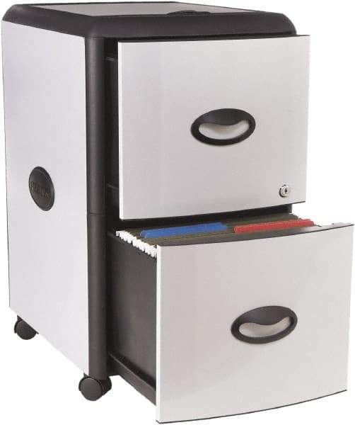 Storex - 19" Wide x 23" High x 15" Deep, 2 Drawer Mobile Pedestal - Plastic/Steel, Silver/Black - Caliber Tooling