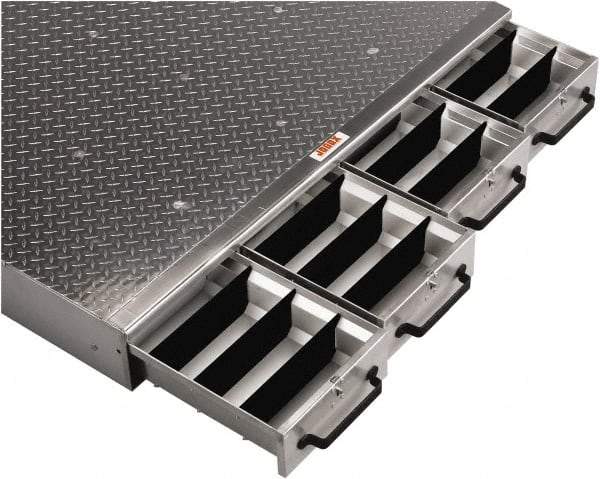 Jobox - 4 Compartment 4 Drawer Tool Cabinet - 48" Wide x 50" Deep x 6" High, Aluminum, Silver - Caliber Tooling