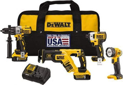 DeWALT - 20 Volt Cordless Tool Combination Kit - Includes 1/2" Brushless Hammerdrill, Brushless 1/4" Impact Driver, Brushless Reciprocating Saw & LED Worklight, Lithium-Ion Battery Included - Caliber Tooling