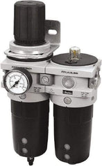 Parker - 3/4" NPT Port Heavy-Duty 2 Piece Filter/Regulator-Lubricator FRL Unit - Polypropylene Bowl, 315 SCFM, 254 Max psi, 13-1/2" High, Manual Drain - Caliber Tooling