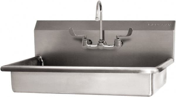 SANI-LAV - 27" Long x 16-1/2" Wide Inside, 1 Compartment, Grade 304 Stainless Steel (2) Person ADA Wash-Station with Manual Faucet - 16 Gauge, 30" Long x 20" Wide x 21-1/2" High Outside, 5-1/2" Deep - Caliber Tooling