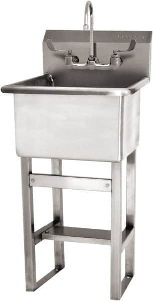 SANI-LAV - 18" Long x 18" Wide Inside, 1 Compartment, Grade 304 Stainless Steel Utility Sink Manual Faucet - 14 Gauge, 21" Long x 20-1/2" Wide x 48" High Outside, 12" Deep - Caliber Tooling